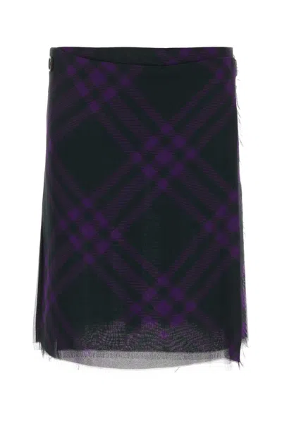 Burberry Asymmetrical High-waisted Silk Skirt With Plaid Pattern In Purple