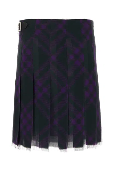 Burberry Asymmetrical High-waisted Silk Skirt With Plaid Pattern In Purple