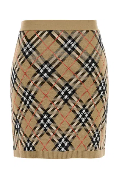 Burberry Embroidered Wool Blend Mini Skirt In Brown