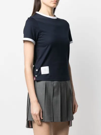 Thom Browne Cotton T-shirt With Ribbed Crew-neck And Contrasting Trimmings In Blue