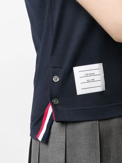 Thom Browne Cotton T-shirt With Ribbed Crew-neck And Contrasting Trimmings In Blue