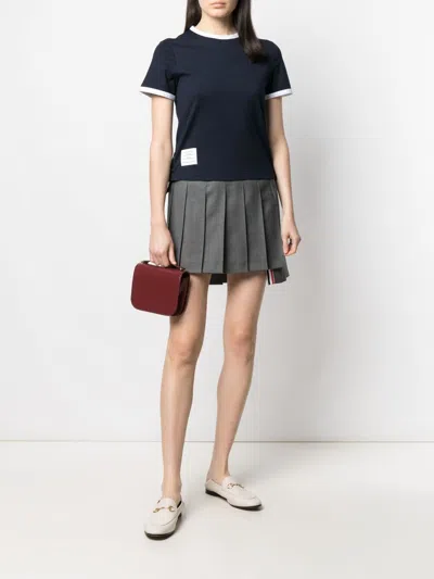 Thom Browne Cotton T-shirt With Ribbed Crew-neck And Contrasting Trimmings In Blue