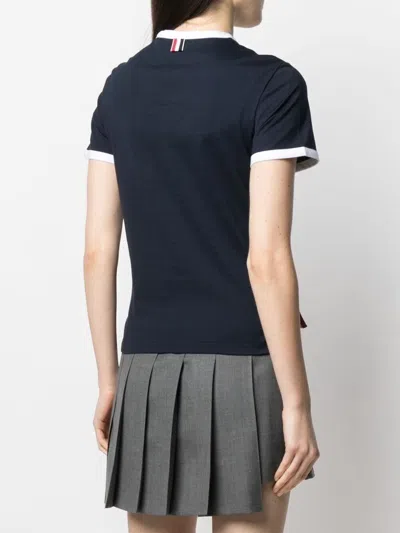 Thom Browne Cotton T-shirt With Ribbed Crew-neck And Contrasting Trimmings In Blue
