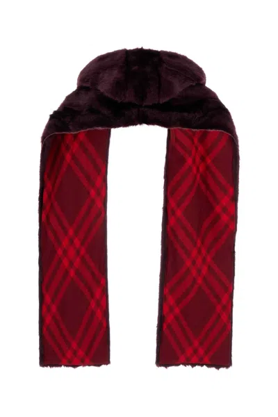 Burberry Maroon Fur Hood Scarf In Purple