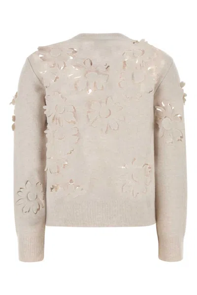 Burberry V-neck Perforated Rib Sweater In Neutral