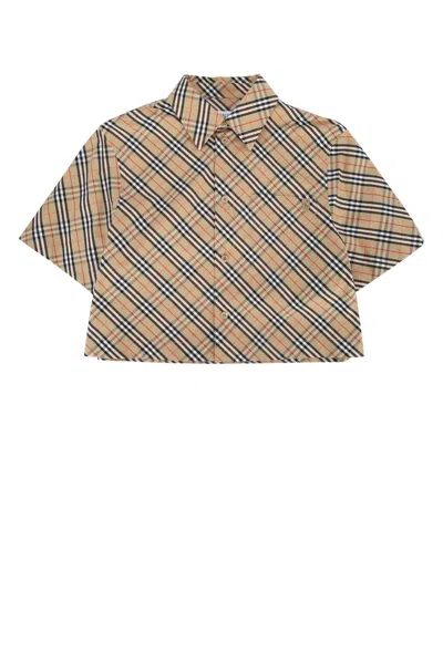 Burberry Cropped Check Cotton Shirt In Brown