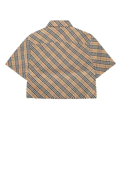 Burberry Cropped Check Cotton Shirt In Brown