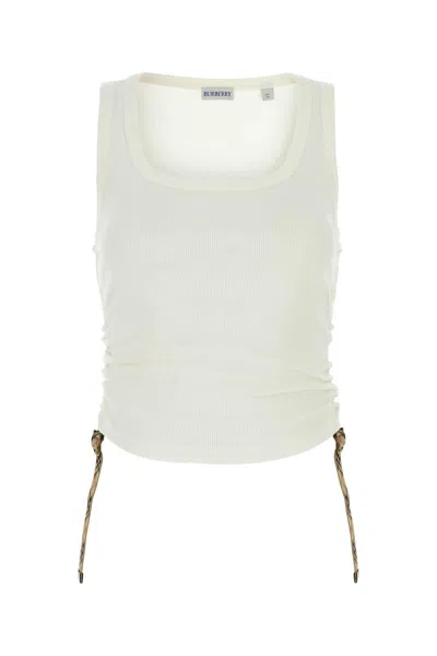 Burberry Women White Stretch Cotton Tank Top In White