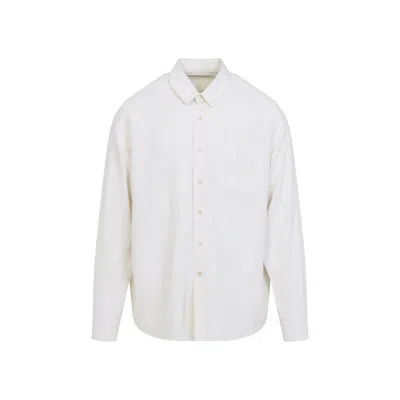 Our Legacy White Silk Classic Shirt With Curved Hem In White