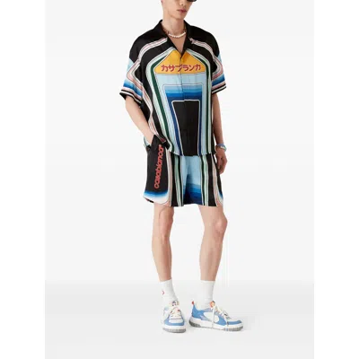 Casablanca Graphic Mountain Straight-leg Logo-print Silk-twill Drawstring Shorts