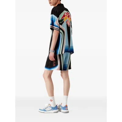 Casablanca Graphic Mountain Straight-leg Logo-print Silk-twill Drawstring Shorts