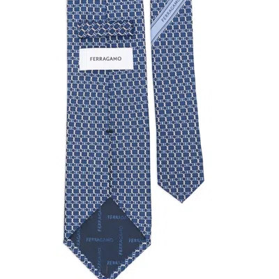 Ferragamo Aida Silk Tie Geometric Pattern In Blue