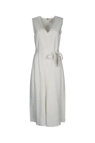 Calvin Klein Linen Blend Ns V Neck Dress In White