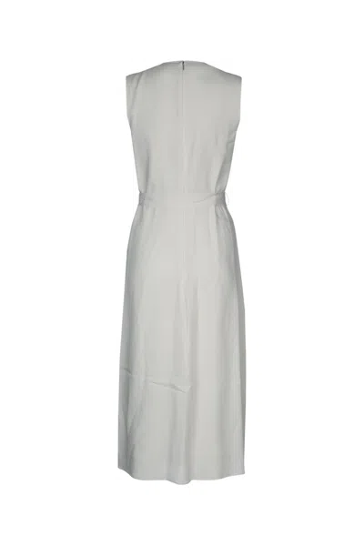 Calvin Klein Linen Blend Ns V Neck Dress In White