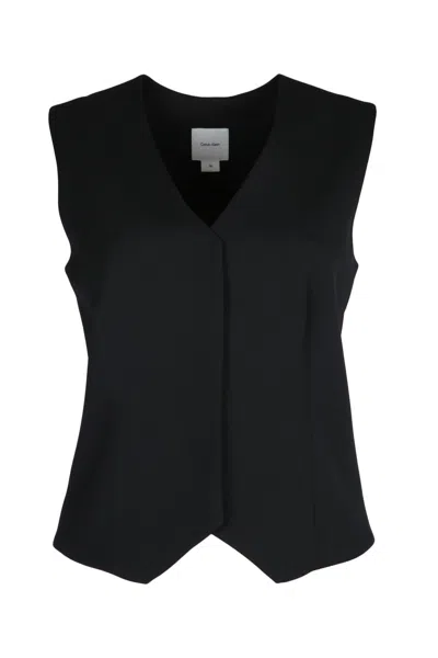 Calvin Klein Flannel Blazer Tailored Fit Sleeveless V-neckline In Black