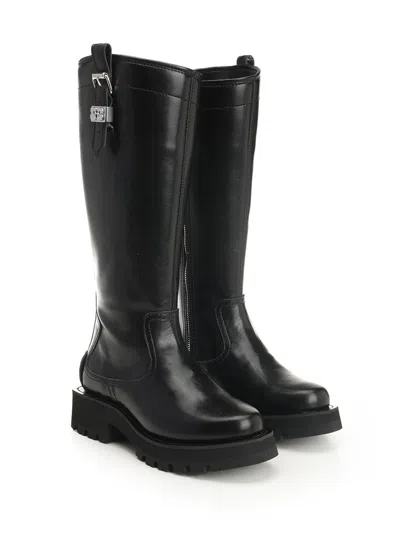 Ganni Studs High Boot Crinkle Oleatex Boots Black