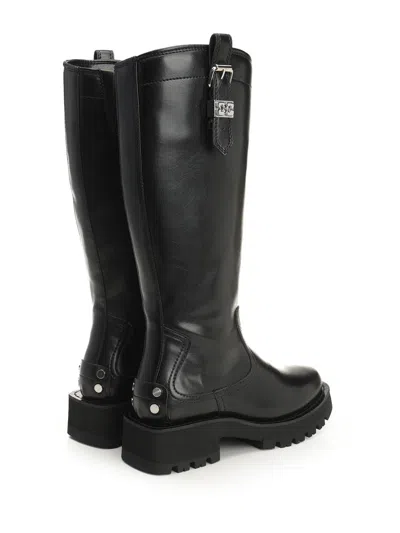 Ganni Studs High Boot Crinkle Oleatex Boots Black