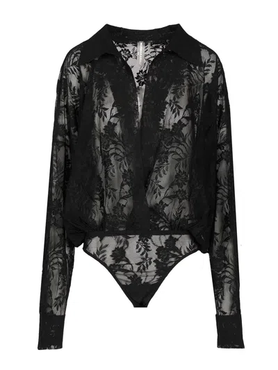 Norma Kamali Super Oversized Boyfriend Nk Shirt Bodysuit Shirts Black In Black