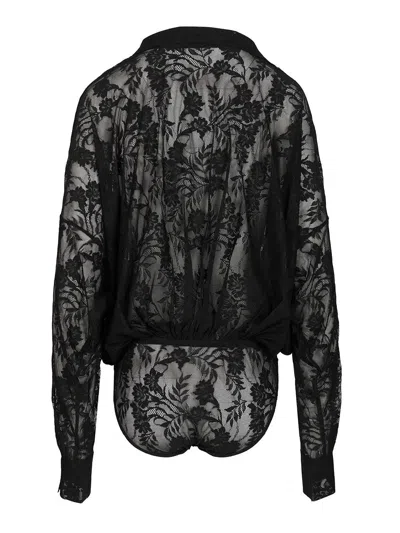 Norma Kamali Super Oversized Boyfriend Nk Shirt Bodysuit Shirts Black In Black