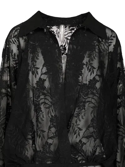 Norma Kamali Super Oversized Boyfriend Nk Shirt Bodysuit Shirts Black In Black
