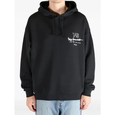 Y-3 Graphic-print Black Cotton Hoodie With Drawstring Hood