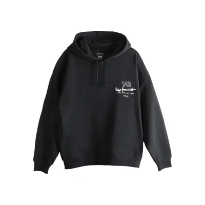 Y-3 Graphic-print Black Cotton Hoodie With Drawstring Hood