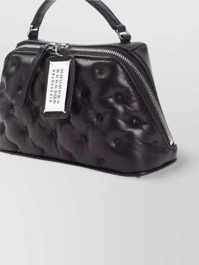 Maison Margiela Quilted Texture Shoulder Bag With Detachable Strap In Black