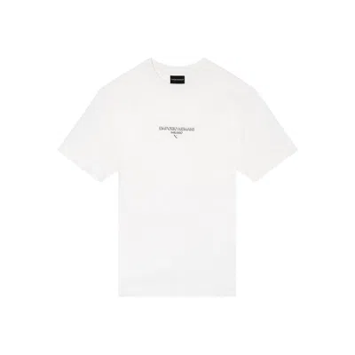 Emporio Armani Mens Snow White Regular-fit Embossed-logo Jersey T-shirt In White