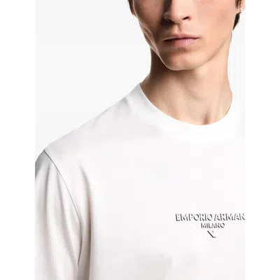Emporio Armani Mens Snow White Regular-fit Embossed-logo Jersey T-shirt In White