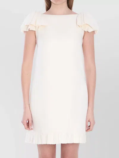 Valentino Boat Neckline Silk And Wool Blend Dress In Nude