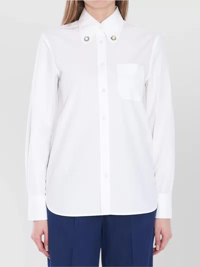Valentino Embellished Collar Cotton Poplin Shirt In White