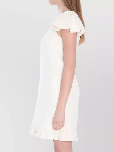 Valentino Boat Neckline Silk And Wool Blend Dress In Nude