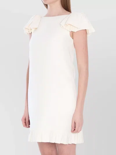 Valentino Boat Neckline Silk And Wool Blend Dress In Nude