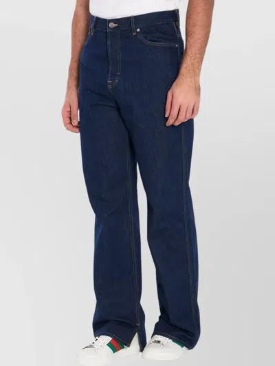 Gucci Mens Dark Blue Brand-embossed Mid-rise Straight-leg Jeans In Blue