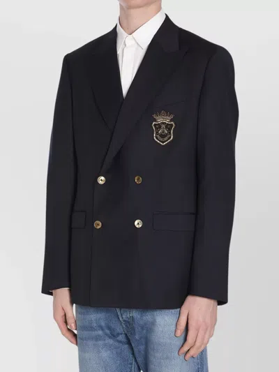 Dolce & Gabbana Double-breasted Jacket With Patch In Blue