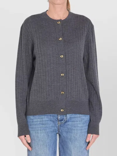 Bottega Veneta Ribbed Knit Sweater With Button-down Front In Gray