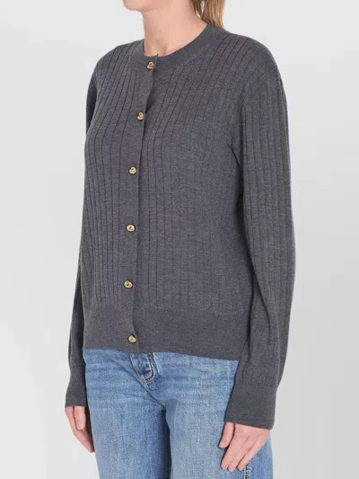 Bottega Veneta Ribbed Knit Sweater With Button-down Front In Gray