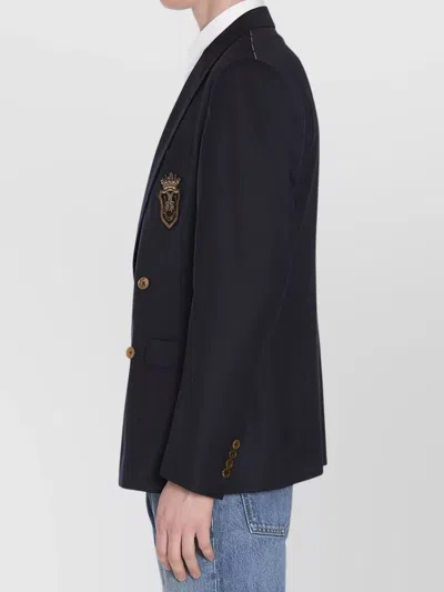 Dolce & Gabbana Double-breasted Jacket With Patch In Blue