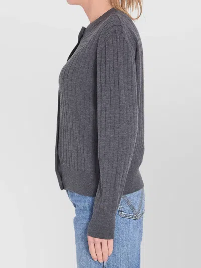 Bottega Veneta Ribbed Knit Sweater With Button-down Front In Gray