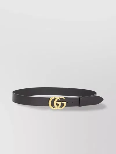 Gucci Leather Adjustable Belt Gold-tone Buckle In Black