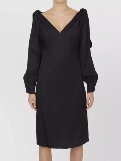 Bottega Veneta Viscose Midi Dress Knotted Shoulders In Black
