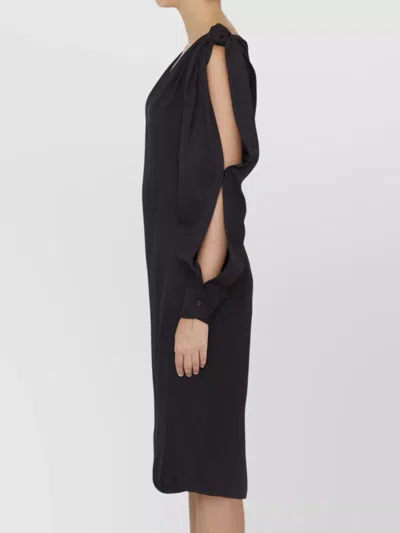 Bottega Veneta Viscose Midi Dress Knotted Shoulders In Black
