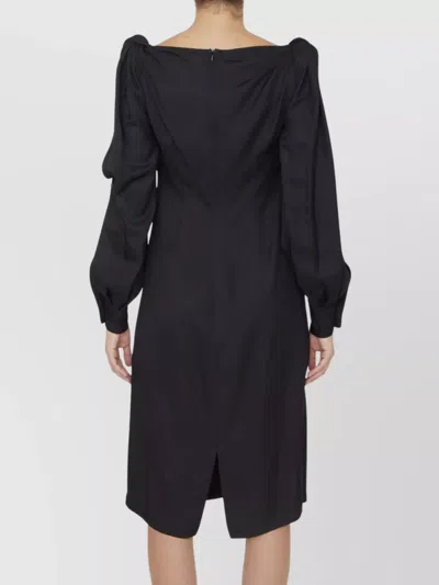 Bottega Veneta Viscose Midi Dress Knotted Shoulders In Black