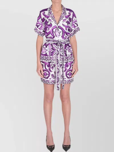 Dolce & Gabbana Majolica Print Silk Twill Shirt Women In Multi