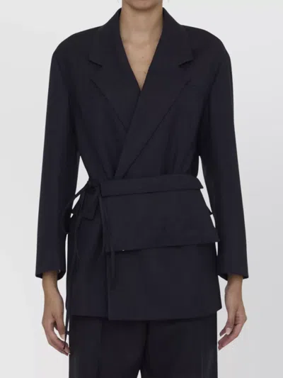 Bottega Veneta Belted Wool Jacket Detachable Pouch In Black