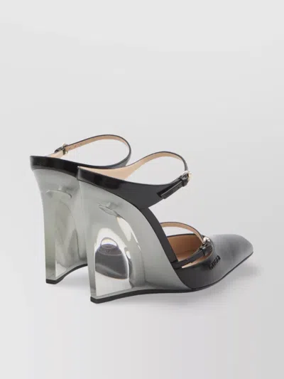 Gucci Glossy Leather Mules With Transparent Wedge Heel