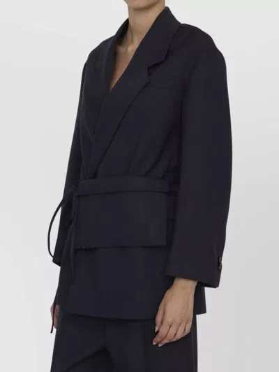 Bottega Veneta Belted Wool Jacket Detachable Pouch In Black