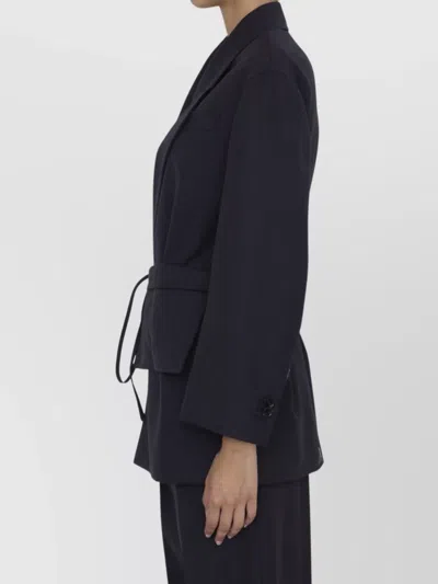 Bottega Veneta Belted Wool Jacket Detachable Pouch In Black
