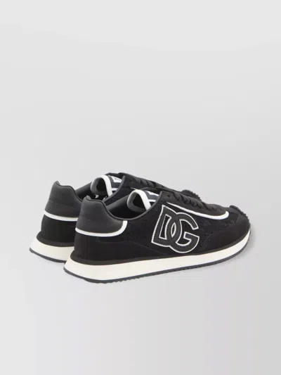 Dolce & Gabbana Dg Cushion Sneakers In Calfskin And Fabric In Multi