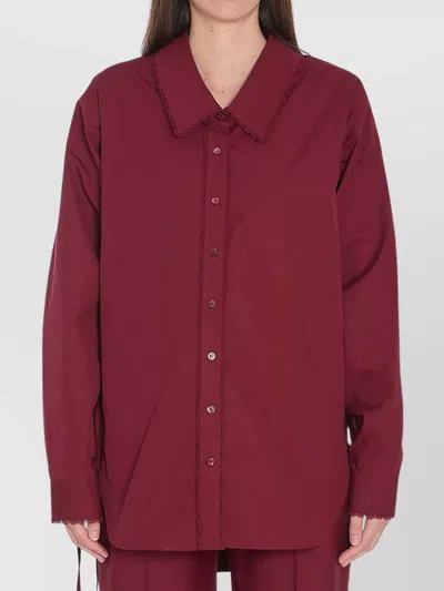 Gucci Curved Hem Shirt With Detachable Ties And Lace In Burgundy